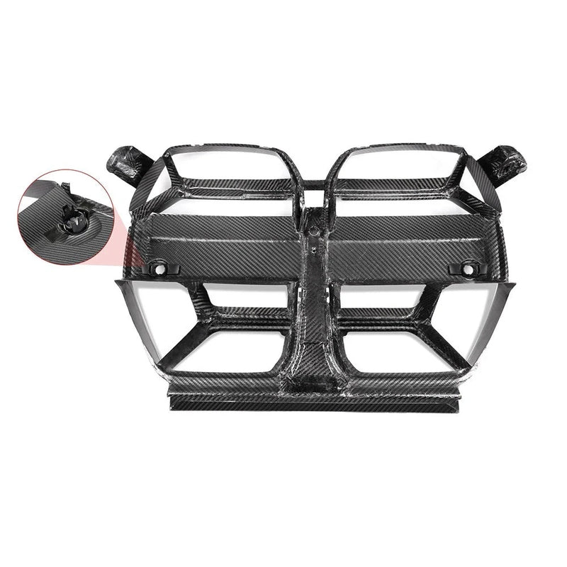Grille de Calandre Avant Carbone BMW M3 M4 G80 Style CSL - vue de trois-quarts - Becquet Voiture
