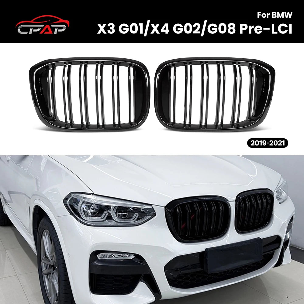Grille de Pare-Chocs Avant BMW X3 G01 X4 G02 2019-2021 Noir Brillant - vue de face - Becquet Voiture