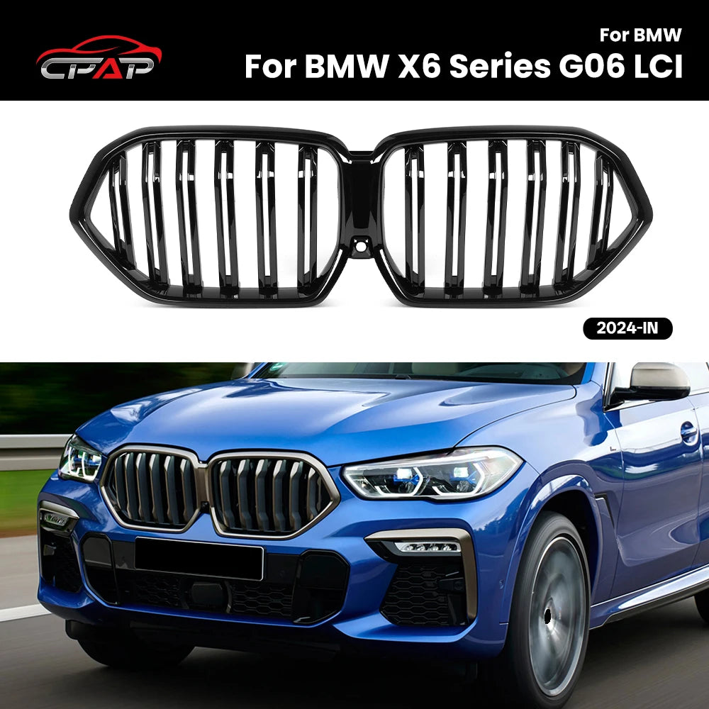 Grille de Pare-Chocs Avant BMW X6 G06 LCI 2024 Noir Brillant - vue de face - Becquet Voiture