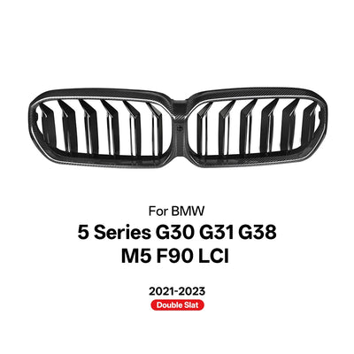Grille de Pare-Chocs Avant Carbone BMW Série 5 G30 M5 F90 LCI 2021-2023 - détail du montage - Becquet Voiture