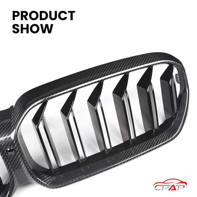 Grille de Pare-Chocs Avant Carbone BMW Série 5 G30 M5 F90 LCI 2021-2023 - vue de trois-quarts - Becquet Voiture