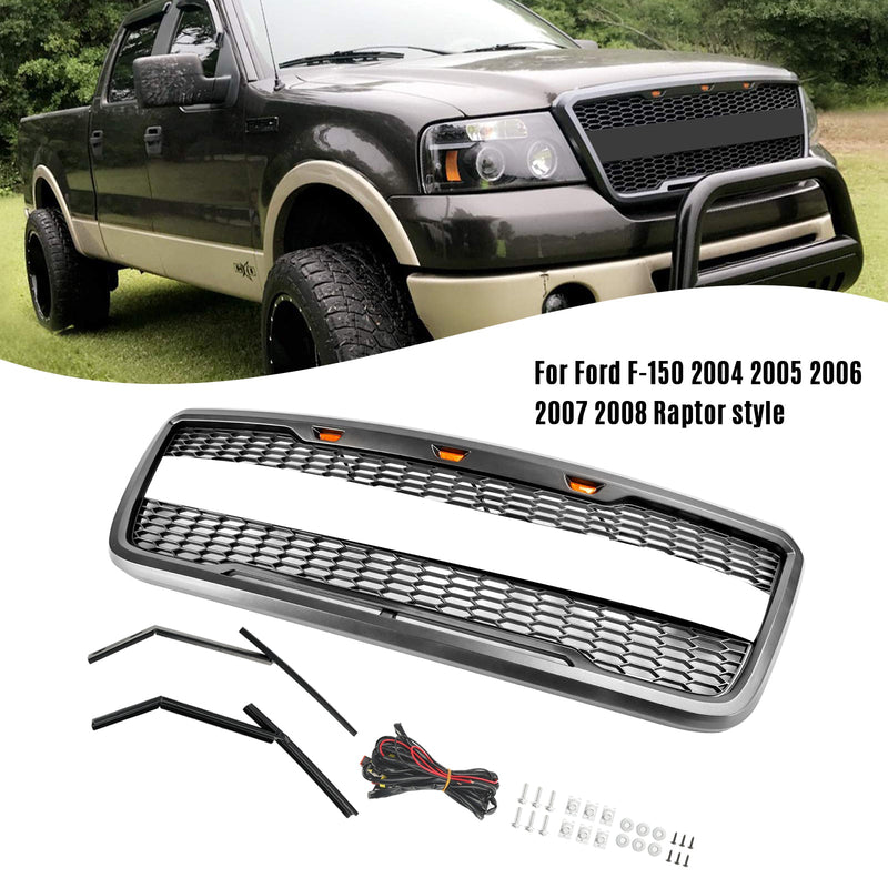 Grille Ford F-150 Raptor 2004-2008 Maille Noire LED - vue de trois-quarts - Becquet Voiture
