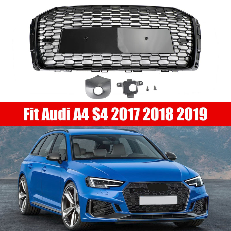 Grille Nid d'Abeille RS4 Audi A4 S4 B9 2017-2019 Noir - vue de trois-quarts - Becquet Voiture
