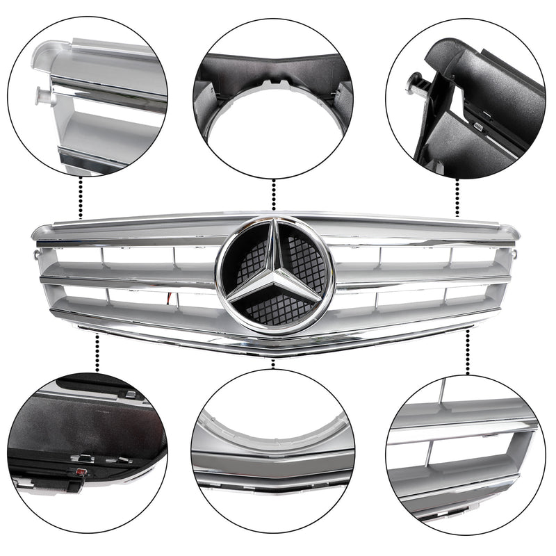 Grille Pare-Chocs Avant Benz Classe C W204 LED Chromé 2008-2014 - packshot studio - Becquet Voiture