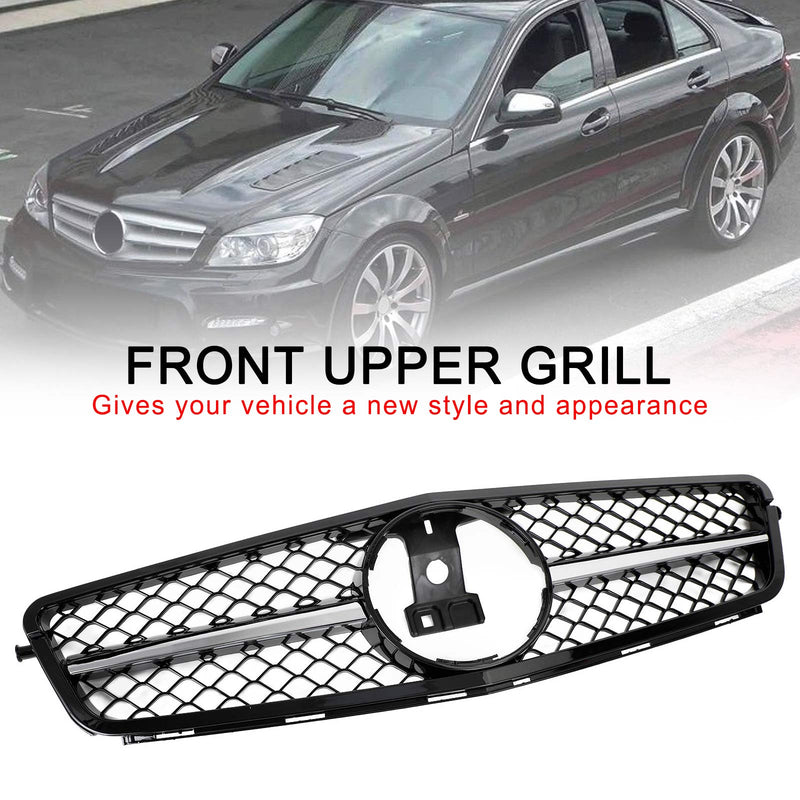 Grille Pare-Chocs Avant Benz W204 Classe C 2008-2014 Noir Brillant Chrome - installé sur véhicule - Becquet Voiture