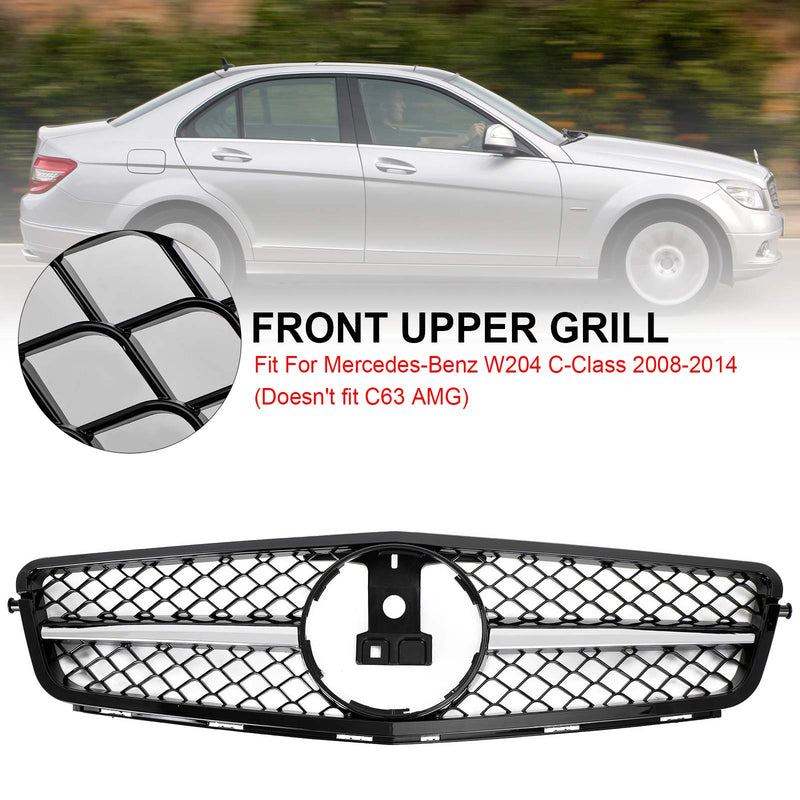 Grille Pare-Chocs Avant Benz W204 Classe C 2008-2014 Noir Brillant Chrome - packshot studio - Becquet Voiture