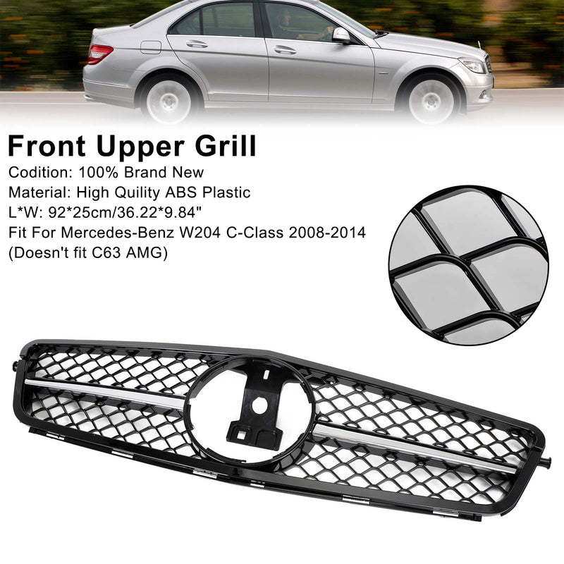 Grille Pare-Chocs Avant Benz W204 Classe C 2008-2014 Noir Brillant Chrome - vue arrière - Becquet Voiture
