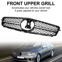 Grille Pare-Chocs Avant Benz W204 Classe C 2008-2014 Noir Brillant Chrome - vue de trois-quarts - Becquet Voiture