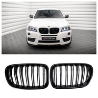 Grille Pare-Chocs Avant BMW X3 F25 Noir Brillant Double Ligne 2011-2014 - vue de face - Becquet Voiture