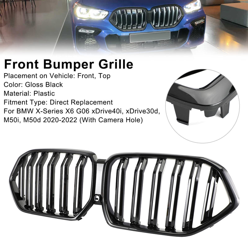 Grille Pare-Chocs Avant BMW X6 G06 Noir Brillant 2020-2022 - vue de trois-quarts - Becquet Voiture