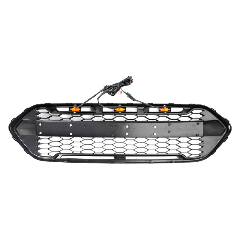 Grille Pare-Chocs Avant Noir Mat Style Raptor Ford Transit Custom 2018-2023 3 LED - vue de trois-quarts 2 - Becquet Voiture