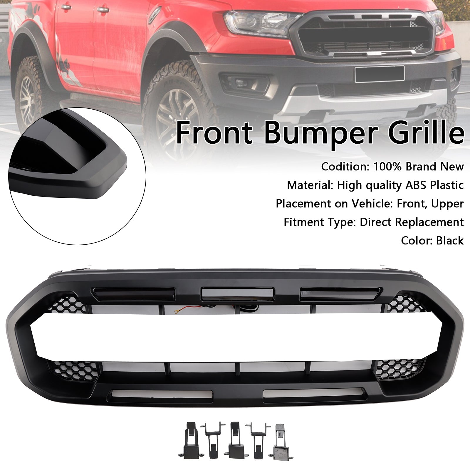 Grille Pare-Chocs Avant Noire Style Raptor Ford Ranger 2019-2023 - détail du montage - Becquet Voiture