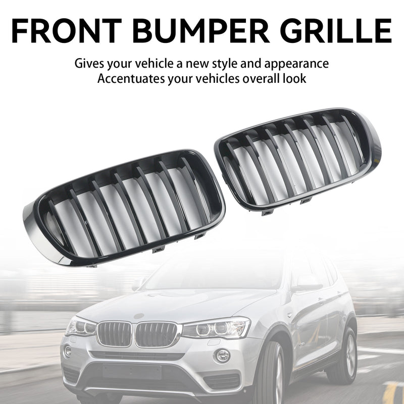 Grille Pare-Chocs BMW X3 F25 X4 F26 Noir Brillant 2014-2017 - vue de trois-quarts - Becquet Voiture