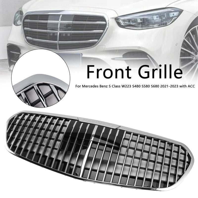 Grille Pare-Chocs Chrome Mercedes Classe S W223 S580 S680 2021-2023 - vue de face 2 - Becquet Voiture