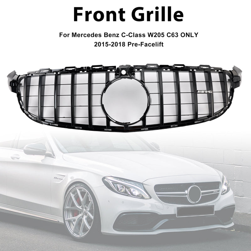 Grille Pare-Chocs Mercedes-Benz W205 C63 Noir 2015-2018 - vue de face 2 - Becquet Voiture