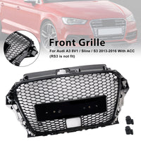 Grille Pare-Chocs Style RS3 Audi A3 S3 S-Line ACC Noir 2013-2016 - vue de trois-quarts - Becquet Voiture