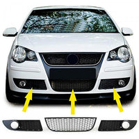 Grille Pare-Chocs VW Polo 9N3 GTI Noir Racing 2005-2009 - vue de face - Becquet Voiture