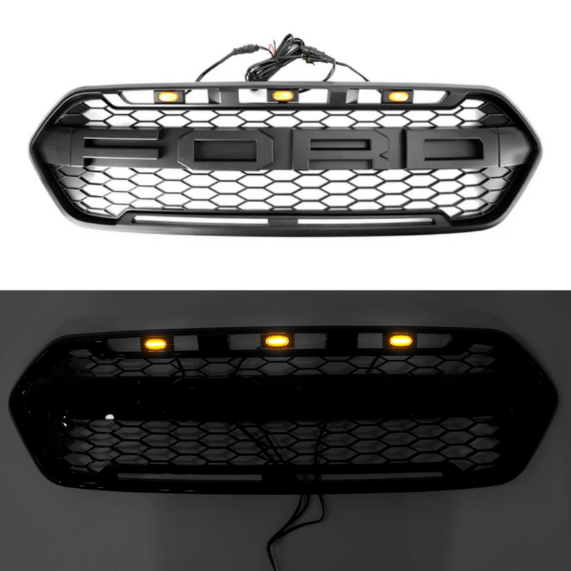 Grille Style Raptor 3 LED Ford Transit Custom 2018-2023 - vue de trois-quarts - Becquet Voiture