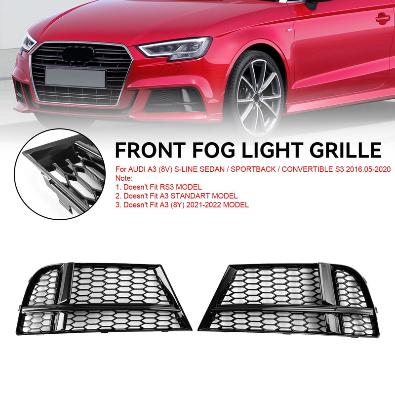 Grilles Antibrouillard Avant Noir Audi A3 8V S-Line 2017-2019 - vue arrière - Becquet Voiture