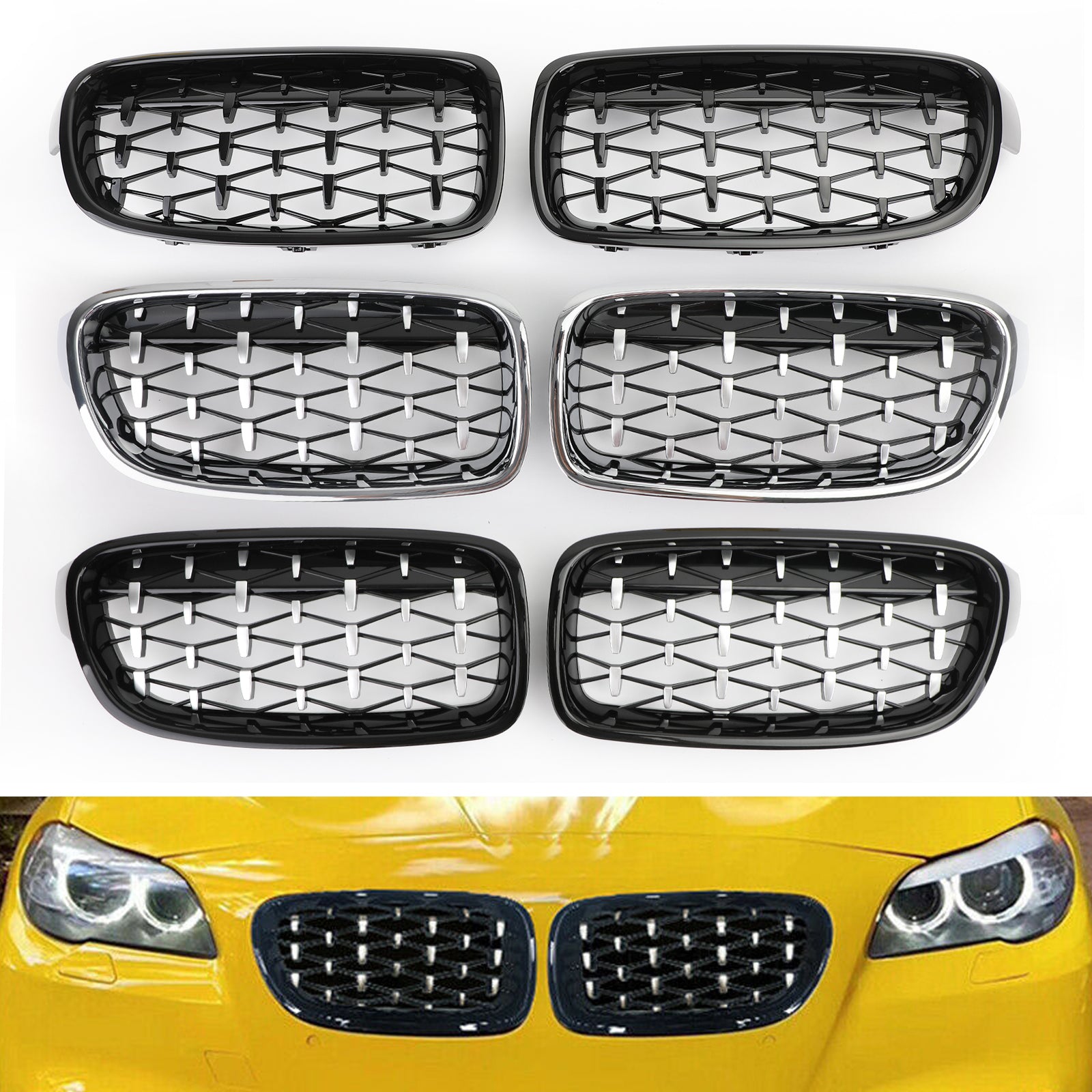 Grilles Calandre Diamantées BMW F30 Gloss Black 2012-2016 - vue de face - Becquet Voiture