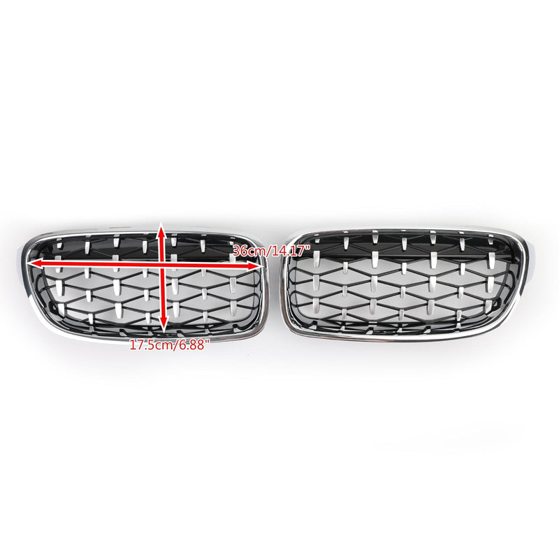 Grilles Calandre Diamantées BMW F30 Gloss Black 2012-2016 - vue de trois-quarts 2 - Becquet Voiture