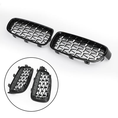 Grilles Calandre Diamantées BMW F30 Gloss Black 2012-2016 - vue de trois-quarts 3 - Becquet Voiture