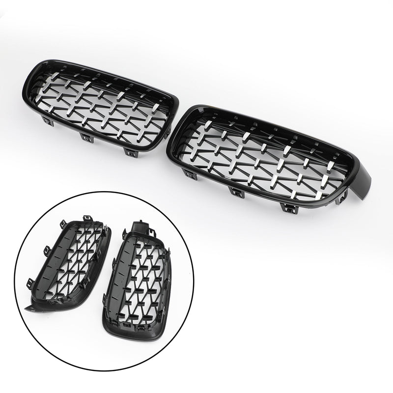 Grilles Calandre Diamantées BMW F30 Gloss Black 2012-2016 - vue de trois-quarts 3 - Becquet Voiture