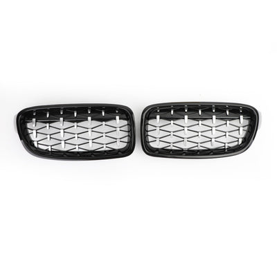 Grilles Calandre Diamantées BMW F30 Gloss Black 2012-2016 - vue de trois-quarts 4 - Becquet Voiture