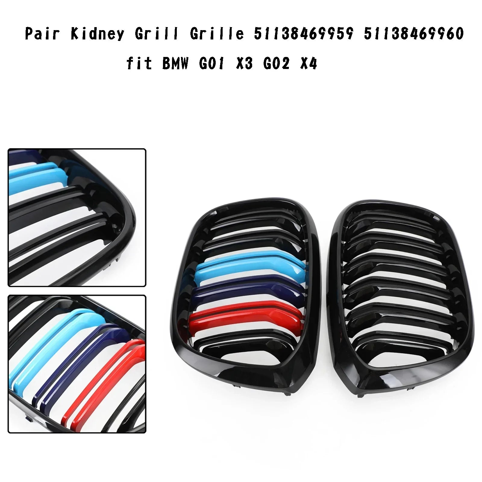 Grilles Calandre M-Color Noir Brillant BMW X3 X4 G01 G02 - détail du montage - Becquet Voiture