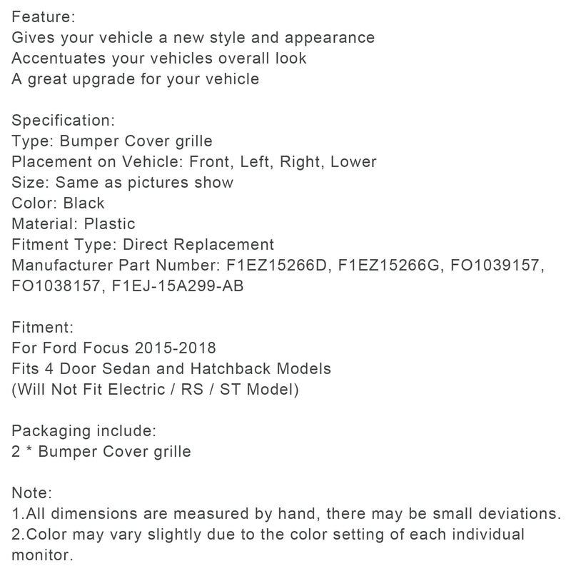 Grilles Pare-Choc Antibrouillard Noir Ford Focus 2015-2018 - vue arrière 2 - Becquet Voiture