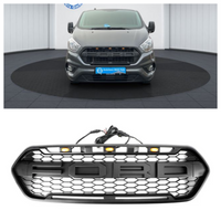 GZ.A FT-QX-DD Calandre Ford Transit 2018-2023 Noir Mat Éclairage - vue de trois-quarts - Becquet Voiture