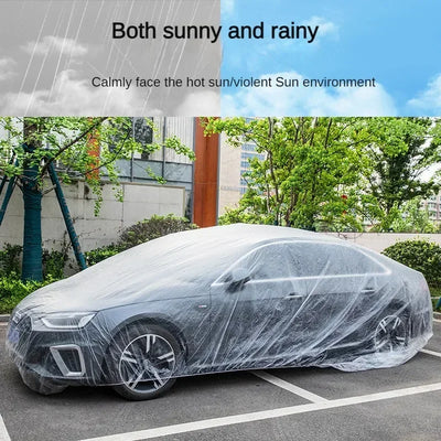 Housse de Protection Voiture Jetable Transparente Universelle - vue de trois-quarts - Becquet Voiture