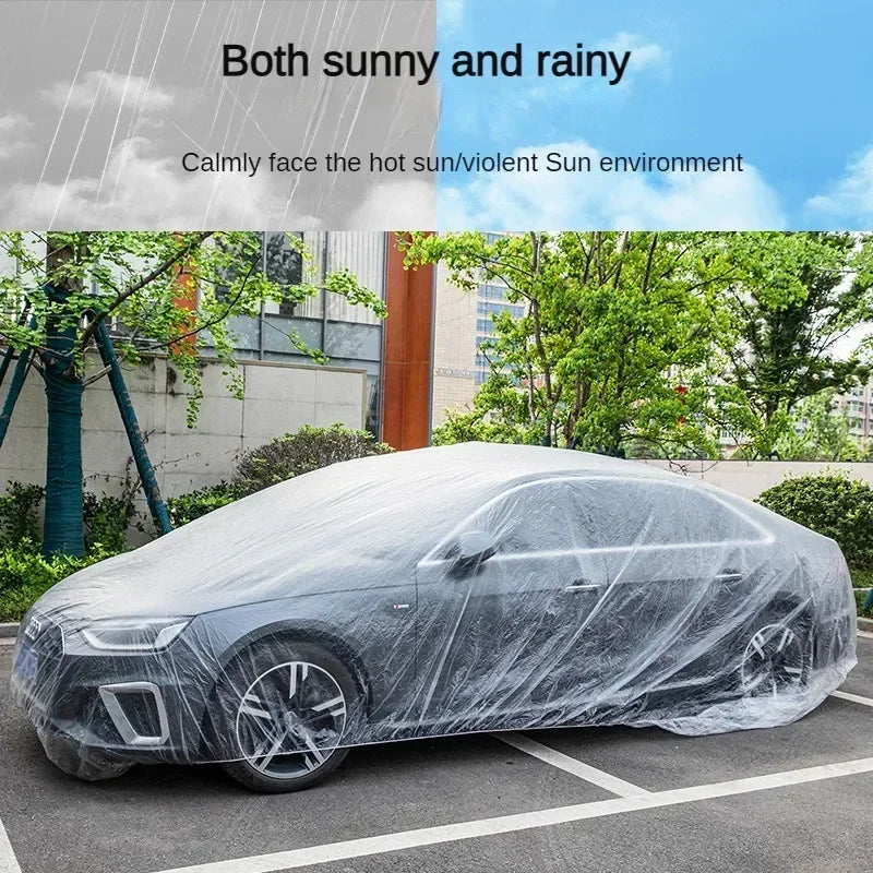 Housse de Protection Voiture Jetable Transparente Universelle - vue de trois-quarts - Becquet Voiture