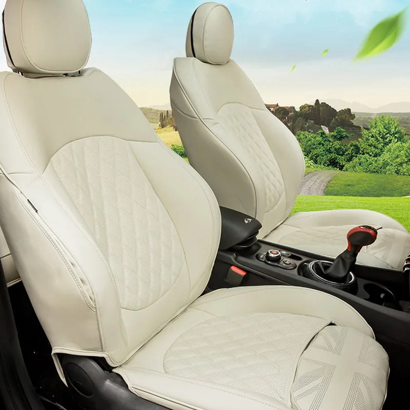 Housses de Siège Sur-Mesure pour Mini Cooper – Cuir Premium Antidérapant - vue de face - Becquet Voiture