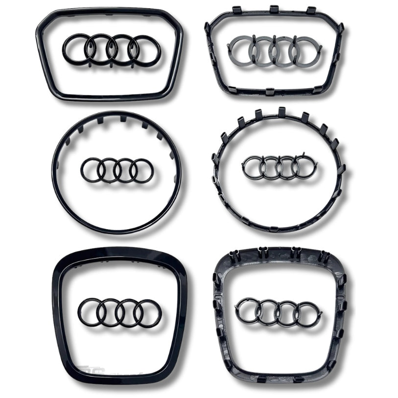 Insert Cerclage et Logo Volant Audi Noir Chrome - vue de face - Becquet Voiture