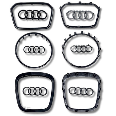 Insert Cerclage et Logo Volant Audi Noir Chrome - vue de face - Becquet Voiture