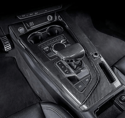 Insert console centrale carbone Audi A5 B9 - vue de face - Becquet Voiture