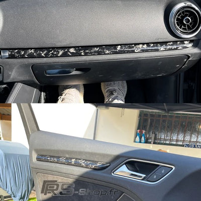 Inserts Carbone Portes Tableau Bord Audi A3 S3 RS3 8V - vue de dessus - Becquet Voiture