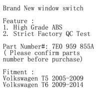 Schalter für elektrische Fahrerfenster VW Transporter T5 T6 7E0959855A - am Fahrzeug montiert - Becquet Voiture