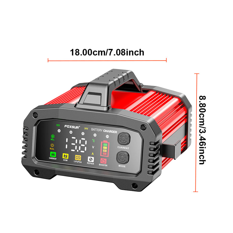 Chargeur de Batterie Voiture FOXSUR 12V 24V 25A avec Fonction Booster