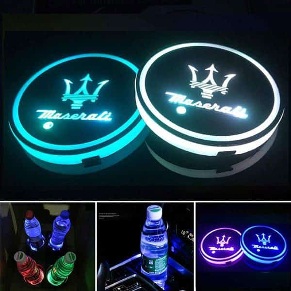 Kit 2 Porte-gobelets LED Maserati 7 Couleurs Changeantes - vue de face - Becquet Voiture