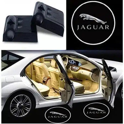 Kit 2 Projecteurs LED Porte Jaguar sans Fil Logo 3xAAA - vue de face - Becquet Voiture