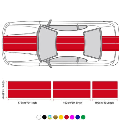 Kit Autocollants Voiture Rayures de Course 6 Pièces - vue de face 2 - Becquet Voiture