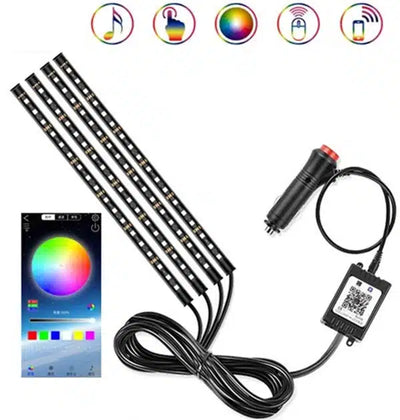 Kit d'Ambiance LED Intérieur Voiture 48 LED DC 12V App - vue de face - Becquet Voiture