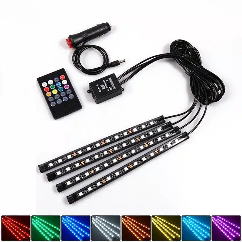 Kit éclairage intérieur voiture multicolore 48 LED télécommande capteur musique - vue de face - Becquet Voiture