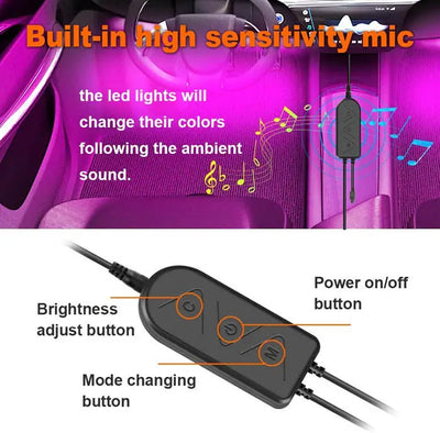 Kit LED Intérieur Voiture 72 LEDs RGB Contrôle APP Bluetooth - détail du montage - Becquet Voiture