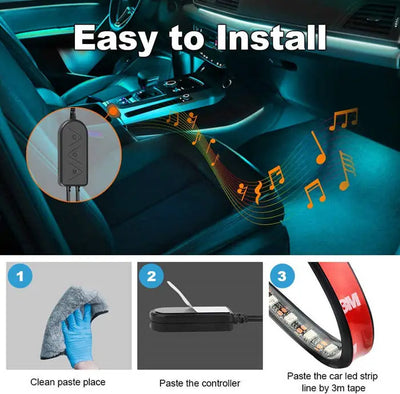 Kit LED Intérieur Voiture 72 LEDs RGB Contrôle APP Bluetooth - packshot studio - Becquet Voiture