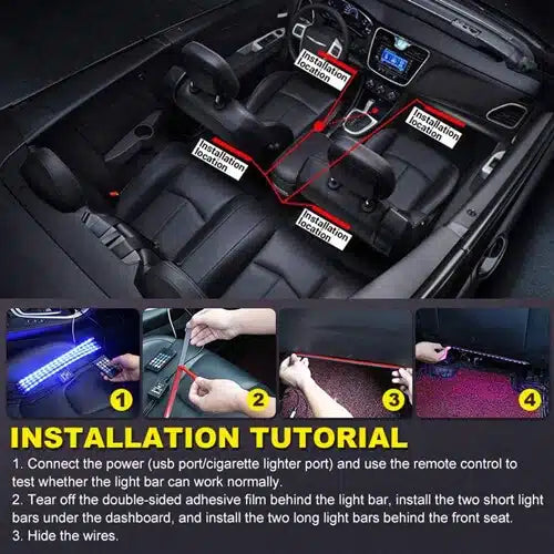Kit LED Intérieur Voiture 72 LEDs RGB Contrôle APP Bluetooth - vue arrière - Becquet Voiture