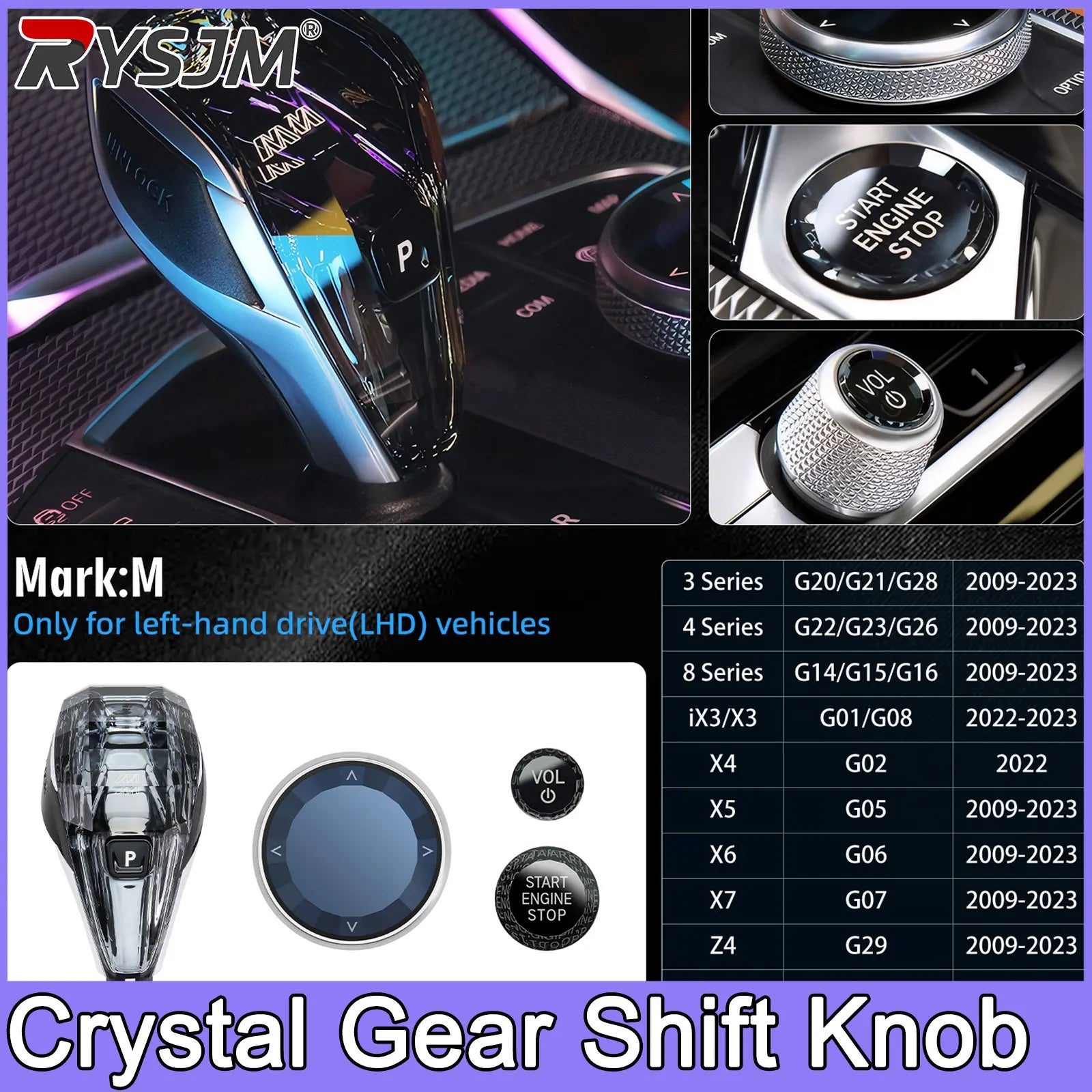 Kit Pommeau Cristal 4 Pièces BMW X3 X5 X6 Série 3 4 7 - vue de face - Becquet Voiture