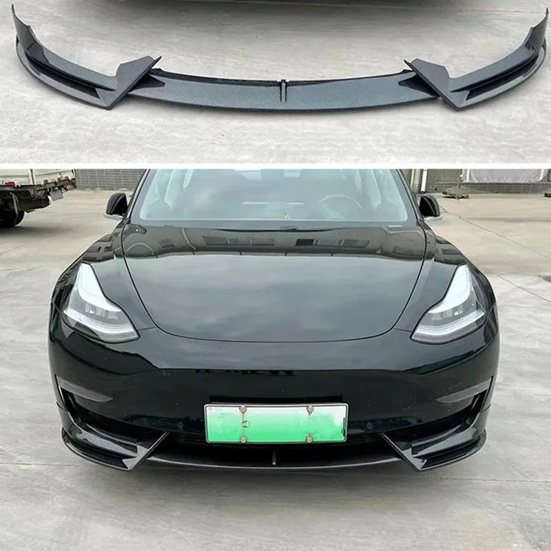 Lame Avant Tesla Model 3 Model Y 2016-2024 Look Carbone - packshot studio - Becquet Voiture